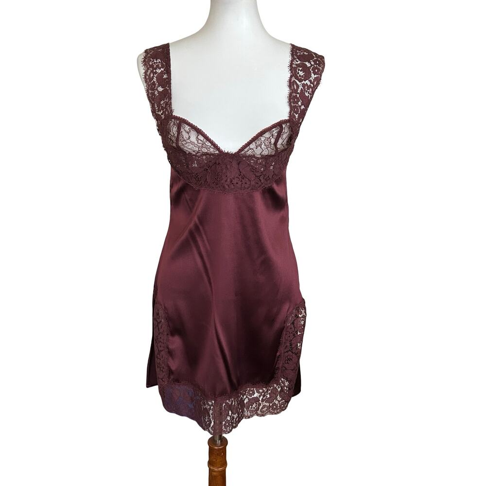 La Perla Silk Lace Trim Babydoll Slip Dress Burgundy IT 2